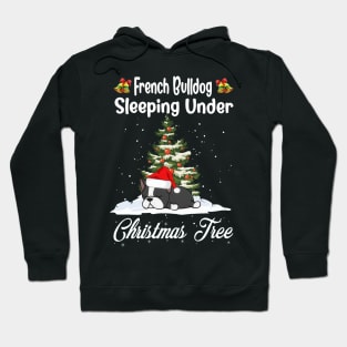 French Bulldog Sleeping Under Christmas Tree Funny Xmas Hoodie